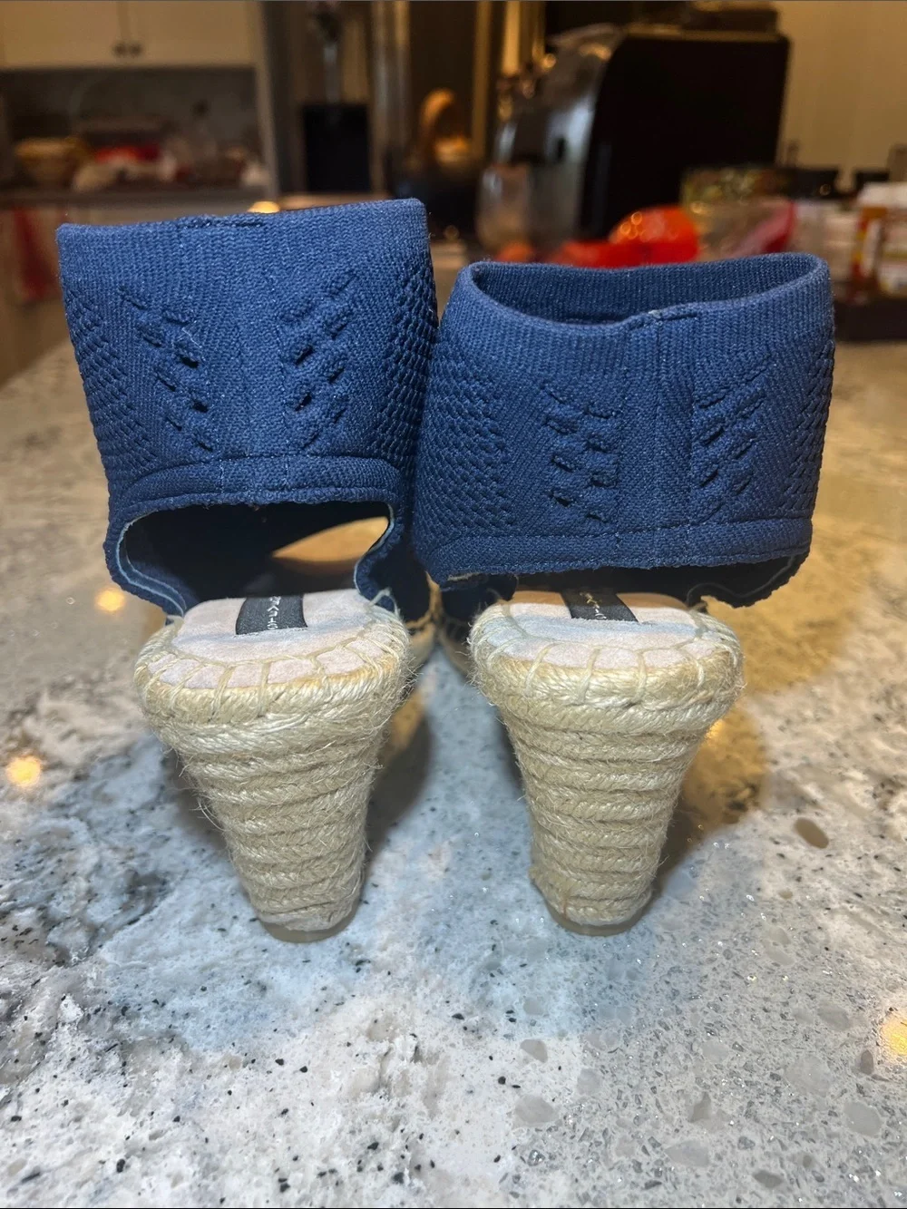 STEVEN by Steve Madden Evers Knit Espadrille Wedge Sandal Navy Blue Size 7.5 NEW